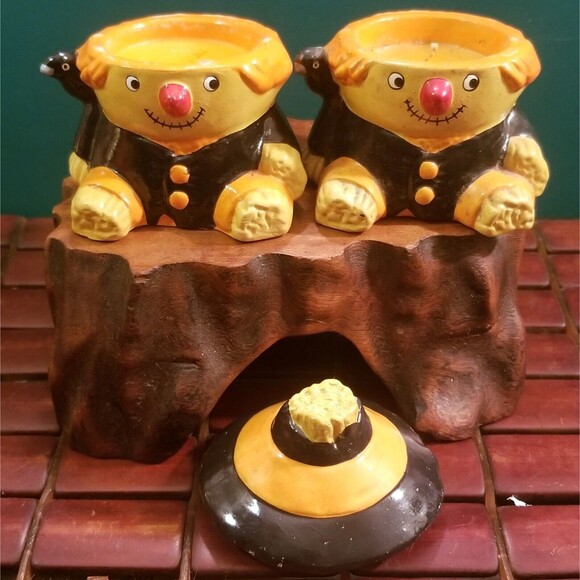 Vintage Pair Of Scarecrow & Crow Ceramic Halloween Candles 3.75"x3"x3" - Picture 2 of 4